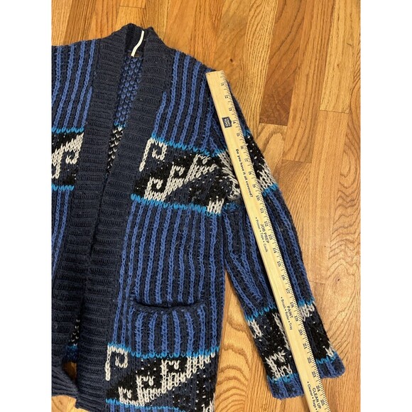 Free People Sweater M Time And Time Again Geometric Open Cardigan Medium Blue - Picture 9 of 9